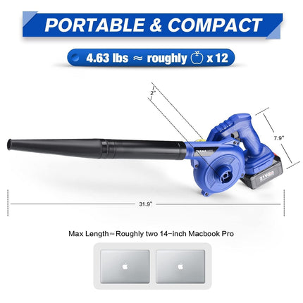 Leaf Blower Cordless, Leaf Blower with 20V 4.0Ah Battery and Charger, Electric Leaf Blower/Vacuum, 2-in-1 Blowers for Lawn Care Jobsite Light Yard Work Sweeping