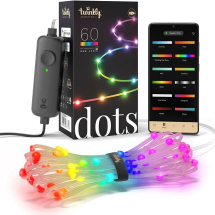 Twinkly Dots 10ft, Multicolor 60 LED Strip, Flexible RGB LED Strip, Compatible with Alexa and Google Home, Gaming, 16 M+ Colors, USB Powered, App Mapping, Transparent Wire