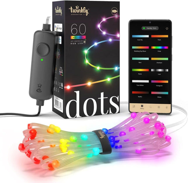 Twinkly Dots 10ft, Multicolor 60 LED Strip, Flexible RGB LED Strip, Compatible with Alexa and Google Home, Gaming, 16 M+ Colors, USB Powered, App Mapping, Transparent Wire