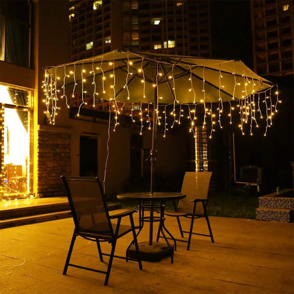 Orangie LED Icicle Lights, 96 LEDs 9.8ft 8 Modes, Curtain Fairy Light, LED String Light for Wedding/Christmas/Halloween/Thanksgiving/Easter/Party Backdrops Family Patio Lawn Decoration(Warm White)