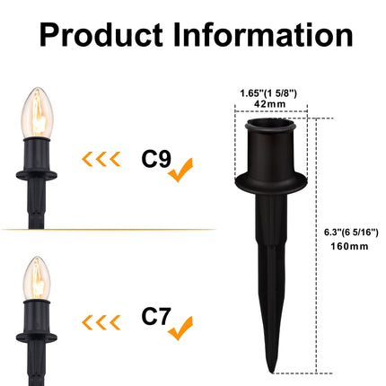 d 50 Pack 6 Inch Christmas Light Stakes - for C7 C9 Pathway String Lights Outdoor, Easy Install Durable Plastic Lights Stakes, Use on Yard Garden Lawn Patio Path Walkway Decorations (50, Black)