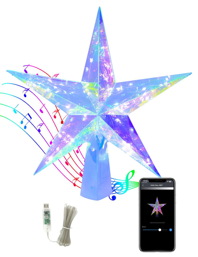 Christmas Tree Star 50LEDs, 11.5'' Smart Lighted Tree Topper Christmas Tree Decorations, 18 Modes, Bluetooth App Control with Timer, Star Tree Topper LED Christmas Lights Indoor Outdoor