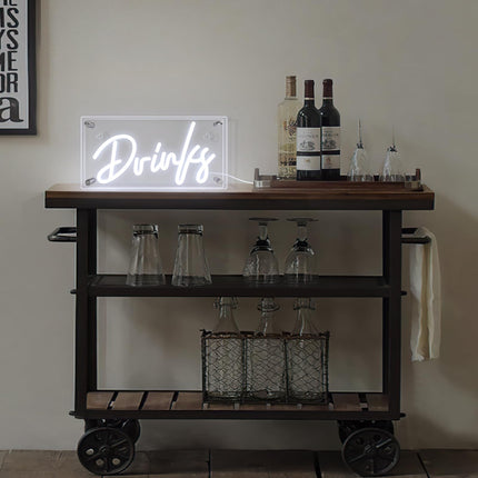 Lamomo Bar Neon Sign, Drinks Signs USB LED Desk Lightbox, Light Up Sign for Home Bar Party Kitchen Mancave Club Pub Restaurant Hotel Wall Decor, Bar Cart Accessories, Christmas Decor(Cool White)