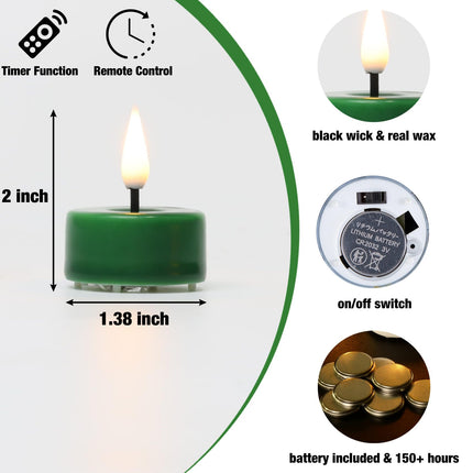 Eywamage Green Christmas Flameless LED Tealights with Remote Batteries, Flickering Battery Operated Tea Votive Candles Set of 10