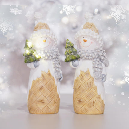 Snowman Christmas Decorations Christmas-Tree Lighted - Snowman Figurines Ornaments with LED Lights Merry Resin Holiday Light Up Snowman Indoor Decor 3.5 2.25 8.5 in man House Studio
