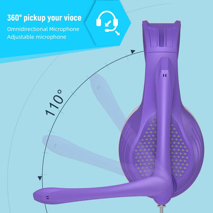 Anivia A9 Pro Purple Headset with Microphone, Stereo Sound Wired Headphones for Teen Girls Boys, Noise Cancelling Microphone with 3.5MM Jack for PC/Tablet/Game/Kindle/School/Travel/Online Learning