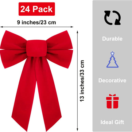 ANVAVO 24 Pack Red Velvet Christmas Bows 9 x 13 inches Holiday Christmas Bows Christmas Wreaths Decoration
