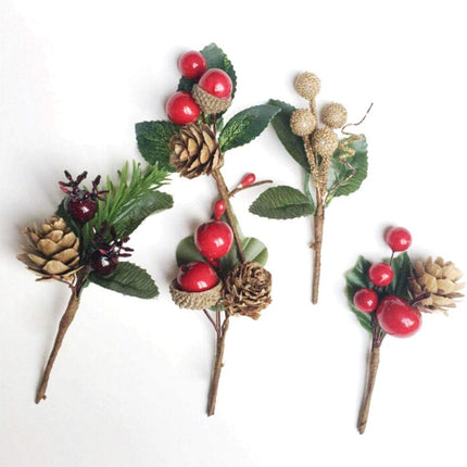 Gentlecarin Artificial Pine Picks, 30pcs Christmas Red Berries Pine Cones Stems, Mini Stimulation Red Berries Branches for Xmas Flower Arrangements Wreaths Decorations