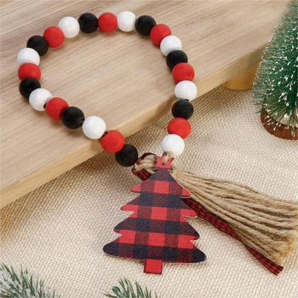 7pcs Christmas Gnome Tiered Tray Decor - Rustic Farmhouse Home Winter Kitchen Table Decorations- Wooden Bead Garlands Christmas Flocked Christmas Tree(Tray Not Included)