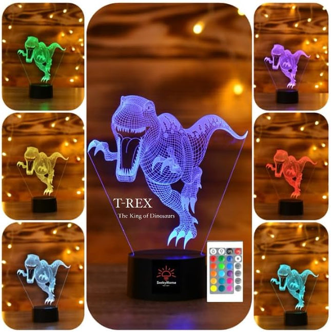 Dinosaur 3D Kids Night Light,16 Colors Dimmable with Remote Control,Best Christmas Birthday for 3,4,5,6,7,8 Year Old Boys,Dinosaur Toys,Bedroom Decoration Desk Lamp,T rex Dinosaur Toy