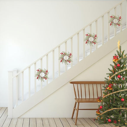 4PCS Christmas Candle Rings Wreaths, Christmas Candle Holder Pillar Candle Ring Artificial Berry Pine Branch Candlestick Garland for Table Decoration