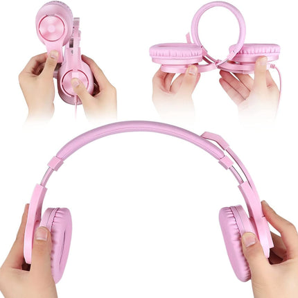 Gaming Headset for PS5,PS4,Xbox,PC, Kids Headphones with Mic for School Supplies,Pink Headphones Wired for Girls,Headset for Nintendo Switch,Pink Headset (Pink)