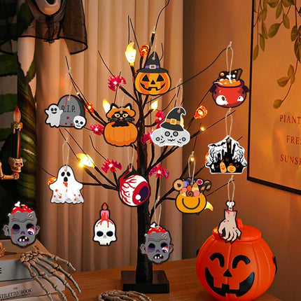 61 Pcs Christmas Tree with Light, 2 FT Birch Tree with 24 LEDs Warm White Light, USB or Batteries Operated, Holiday Table Centerpiece Decoration with 60 pcs Ornaments for Christmas Decor