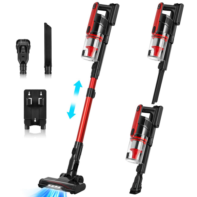 Cordless Vacuum Cleaner Lightweight 24Kpa 2Speed Vacuum Cleaners For Home, Stick Vacuum Cleaner With Led Light, Xl Dust Cup, Wall Mount, 4Layer Filter, Rechargeable Vacuum For All Floor