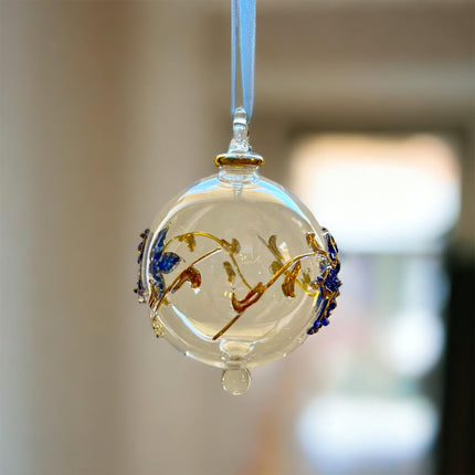 Hand-Blown Glass Christmas Ornament for Xmas Decorations - Hanging Ornament for Christmas Tree Topper - Engraved Glass Ornament with 14k Gold