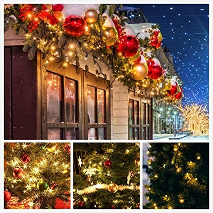 4pk Warm White Solar Christmas Lights Outdoor Waterproof, 400LED 132FT Solar Powered LED String Lights Green Wire with 8 Modes, Solar Fairy Lights for Xmas Tree Party Wedding Garden Fence Decorations