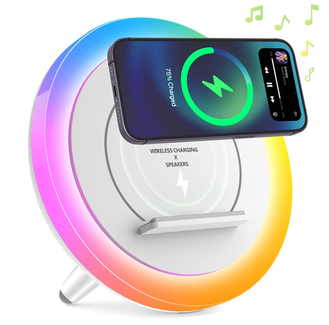 Night Light Bluetooth Speaker,Wireless Charger Stand LED Music Lamp,Color Changing Modern Bluetooth Lamp, Best Teenage Girls Boys s/Christmas s for Teen (6.6inch)