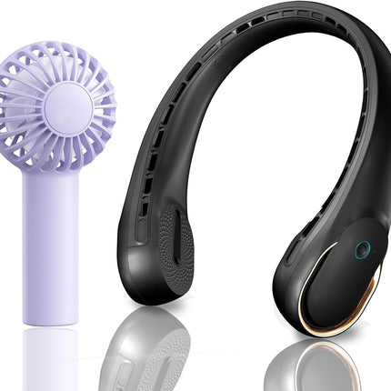 Portable Fan, Neck Fan + Mini Handheld Fan, 3 Speeds, Usb Rechargeable, Long Use Time, Personal Fan Battery Operate For Outdoor
