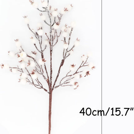 4 Pieces Artificial White Berry Stems Christmas Frosted Berries Branches Twigs Snowy Berry Picks Holly Sprays for Christmas Tree Vase Fillers Decorations Winter Holiday Arrangement Decor (4, White)