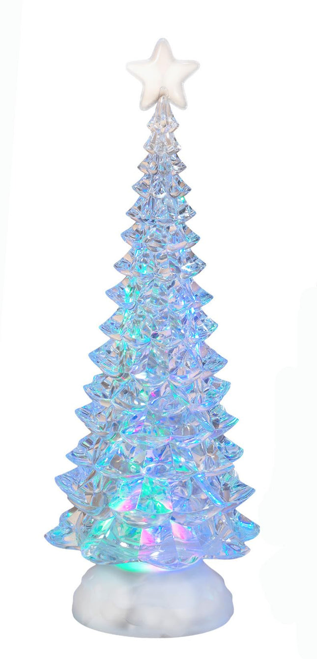 Multi-Color Christmas Tree Snow Globe Water Lantern - Christmas Tree Water Lantern with Swirling Glitter Snow and Star Topper, 13 Inches High x 4.5 Inches Wide, Battery Operated with Timer (Style A)