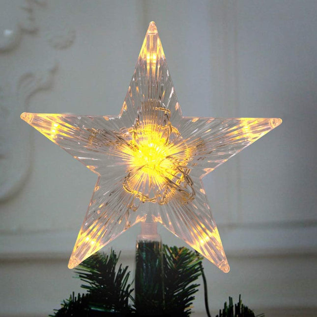 Christmas Tree Topper Star with LED Lighted Star Treetop Rustic Holiday Tree Toppers Battery Powered for Indoor Xmas Ornaments Party Home Decoration Warm White
