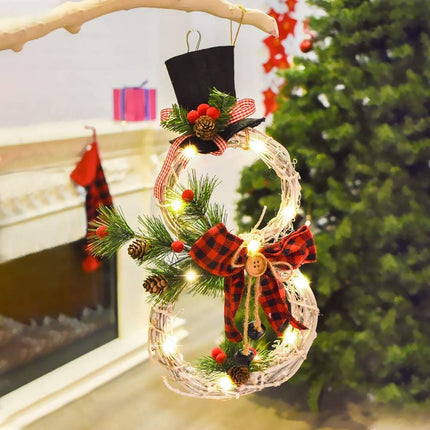 Lighted Christmas Wreath, 2 Pack LED Light Front Door Wreaths with Pine Cones Bells Battery Operated Hanging Wall Decor Xmas Party Garland Ornament for Wall Window Decorations(16x8Inch)