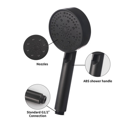 Acetap 5-Mode Round Hand Shower - Black Elegance with ABS Material - Effortless Setup Lightweight Wide Coverage Spray. (Head Only)