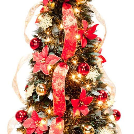Fox Valley Traders 4 ft Christmas Spruce Prelit Poinsettia Pull Up Tree