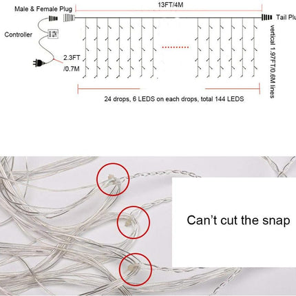 ZIMINGU Icicle Dripping Lights, 13FT 144 LEDs 8 Modes Christmas Connectable Twinkle Window Curtain Fairy Waterfall Diwali Ceiling String Lights for Outdoor Indoor Decorations (Cool White, 4X0.6M)