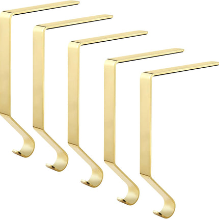 Sunshane Christmas Stocking Holders Metal Mantel Stocking Hanger Hooks Fireplace Hang Grips for Christmas Party Decorations (Gold, 5)