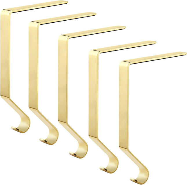 Sunshane Christmas Stocking Holders Metal Mantel Stocking Hanger Hooks Fireplace Hang Grips for Christmas Party Decorations (Gold, 5)