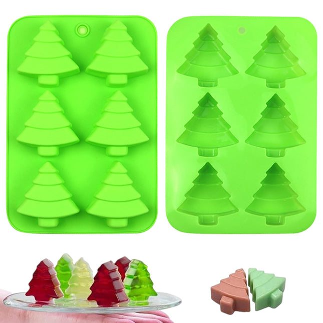 2 Pcs Christmas Tree Silicone Molds, 6 Cavity Non-Stick Christmas Tree Baking Molds, Chocolate Cake Molds, for Making Candy, Soap, Ice Cube, Pudding, Jelly, Oreo, Soap, Cake Topper Decor