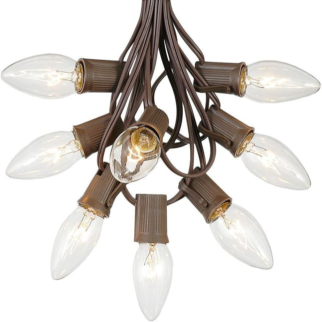 C9 Clear Christmas String Light Set - Outdoor Christmas Light String - Hanging Christmas Lights - Roofline Light String - Outdoor Patio String Lights - Brown Wire - 25 Foot