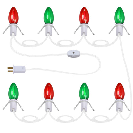 Christmas Village Lights - Blow Molded Light Cord,with 8 LED Red & Green Bulbs,14 ft Long with Switches C7 LED Light String is Suitable for Christmas House Lights and Holiday Craft Decorations