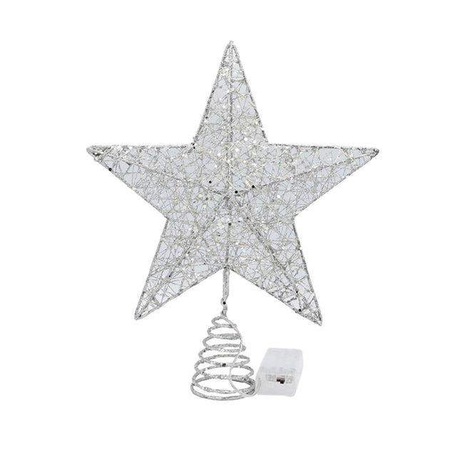 Christmas Tree Toppers with Lights, Glitter Christmas Tree Star for Christmas Home Decorations (Silver, 10inch)