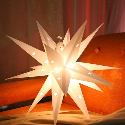18 in Moravian Star Light Christmas Tree Topper Battery Operated 18 Point Christmas Star Waterproof Indoor & Outdoor Hanging PVC Paper Lantern Lamp with 3D Bright Warm White Holiday Decoration