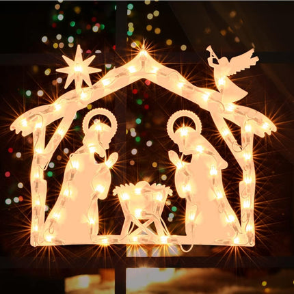 Lighted Nativity Christmas Window Decoration - Silhouette Lights for Home, Party, Patio, Lawn, Garden