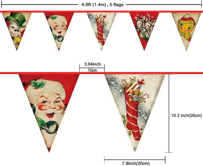 Vintage Style Christmas Pennant Banner Christmas Bunting Banner Christmas Decorations Retro Christmas Garland Vintage Christmas Banner for Mantel Fireplace Decors Xmas Holiday Year Party Supplies