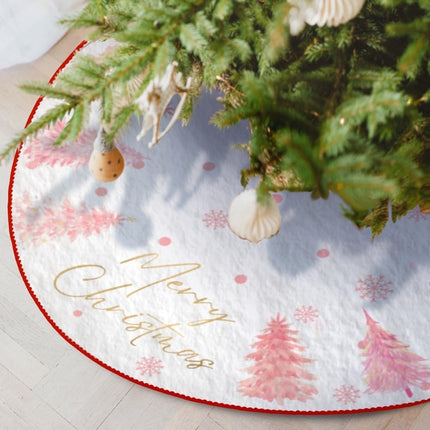 Christmas Tree Skirt 48 Inch White Tree Skirts Ornaments with Pink Trees Snowflakes Pattern for Merry Christmas Xmas Holiday Party Decor