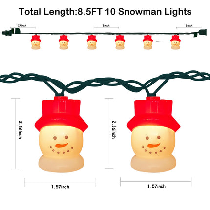 10 Lights Christmas Snowmen Head String Lights, 8.5FT Christmas String Lights with 10 Snowman Lights, Indoor Outdoor Xmas Tree Home Holiday Decorations