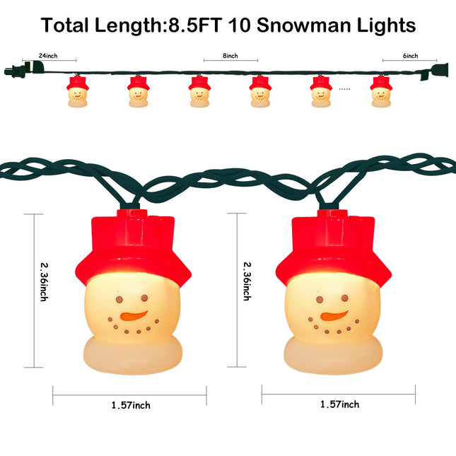 10 Lights Christmas Snowmen Head String Lights, 8.5FT Christmas String Lights with 10 Snowman Lights, Indoor Outdoor Xmas Tree Home Holiday Decorations