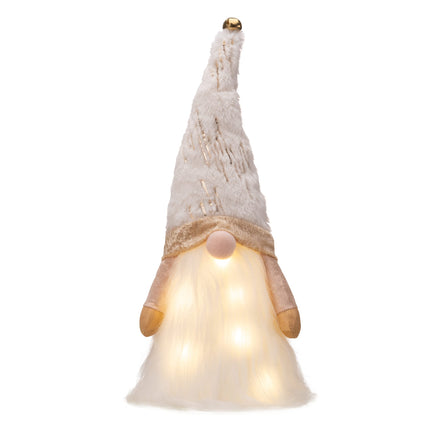 Valery Madelyn Lighted Christmas Tree Topper Gnome with Timer, 16.5 White and Gold Fabric Cute Santa Gnome Tree Topper with LED Lights for Party Ornaments Christmas Decoration Indoor, Battery Operated