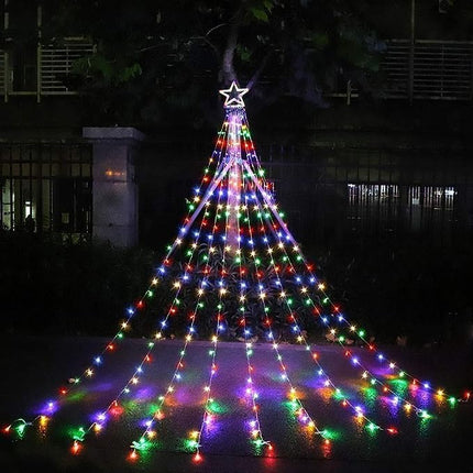 Outdoor Christmas Decorations Star String Lights, 317 LED 11.5 ft Waterfall Tree Lights with 8 Memory Lighting Modes&Timer Christmas Star Lights for Yard Indoor, Festival, Party, Christmas Decorations