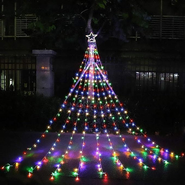 Outdoor Christmas Decorations Star String Lights, 317 LED 11.5 ft Waterfall Tree Lights with 8 Memory Lighting Modes&Timer Christmas Star Lights for Yard Indoor, Festival, Party, Christmas Decorations
