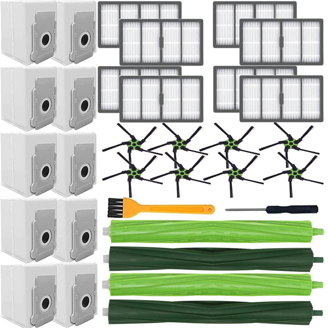 Parts Kit Compatible With Roomba S99150,S9+9550, Series Vacuum Cleaner.Pack Of 2 Set Of Multisurface Rubber Brushes,8 Side Brushes,8 Filters,10 Dust Bags,2 Tools …