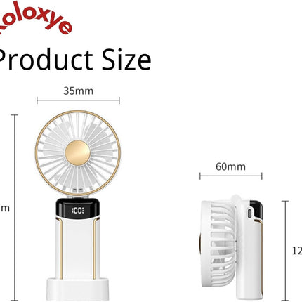 Portable Fan Handheld Fan, 6000Mah 180° Foldable MultiFunction Fan, 5 Speeds, Digital Display, Ultra Quite, Up To 16H Long Use