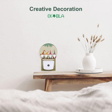 EKOBLA Gnome Night Light Christmas Winter Decorative Santa Elf Snowflakes Plug in Nightlights Home Dusk to Dawn Smart Sensor LED Lamp for Men Women Boys Girls