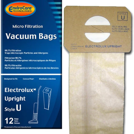 Envirocare Micro Filtration Vacuum Cleaner Dust Bags Made To Fit Electrolux Upright Style U And Proteam Prolux, Procare & Proforce Uprights 12 Pack