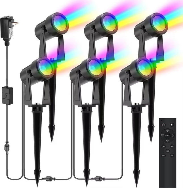 SUNTHIN Outdoor Landscape Lighting with Remote, RGBW Color Changing Spot Uplights,6 Pack