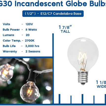 Novelty Lights Incandescent G30 Globe Replacement Bulbs - Outdoor Individual Bulbs For Events, Holiday Parties, Patios, And More - C7/E12 Candelabra Base, 5 Watt Lights (Red, 25 Pack)